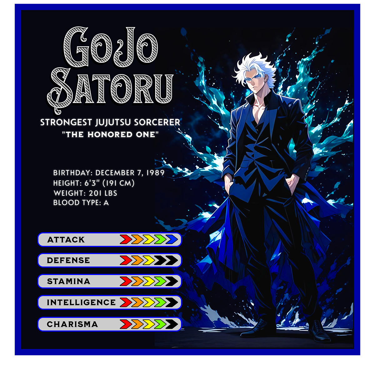 Character Stats: Gojo Satoru Graphic T-Shirt